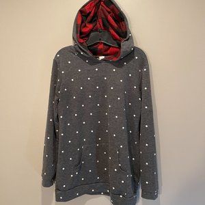 7th Roy Womens Grey Polka-dot w/Flannel Accents  Long Sleeve Hoodie sz M Nice!
